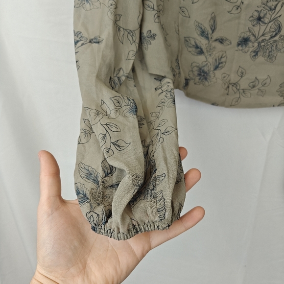 House of Harlow 1960 Long Mesh Sleeve Bustier Blouse Grey Blue Floral Size M - Picture 7 of 11